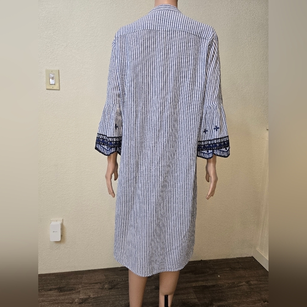 Ralph Lauren 14 Cotton Gauze Beachy Embroidered Striped Tunic Dress - Picture 6 of 7